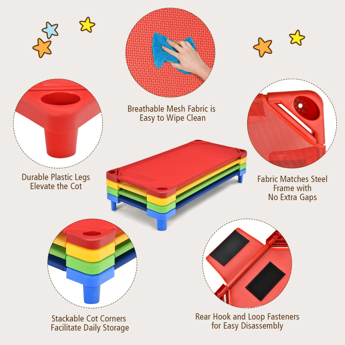 Kids Stackable Daycare Cot with Easy Lift Corners