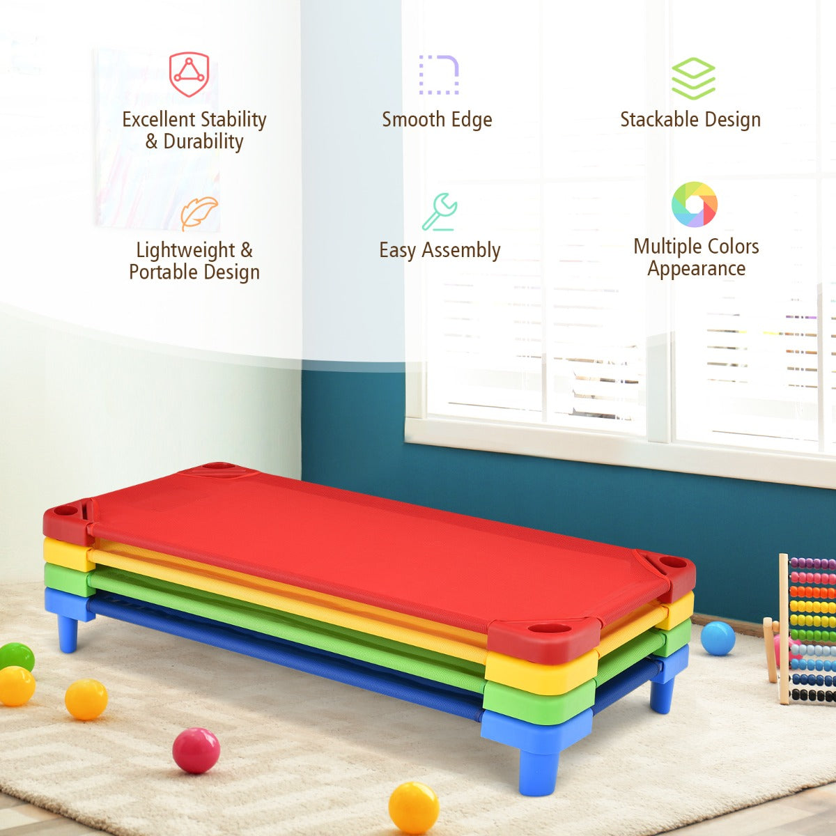 Kids Stackable Daycare Cot with Easy Lift Corners