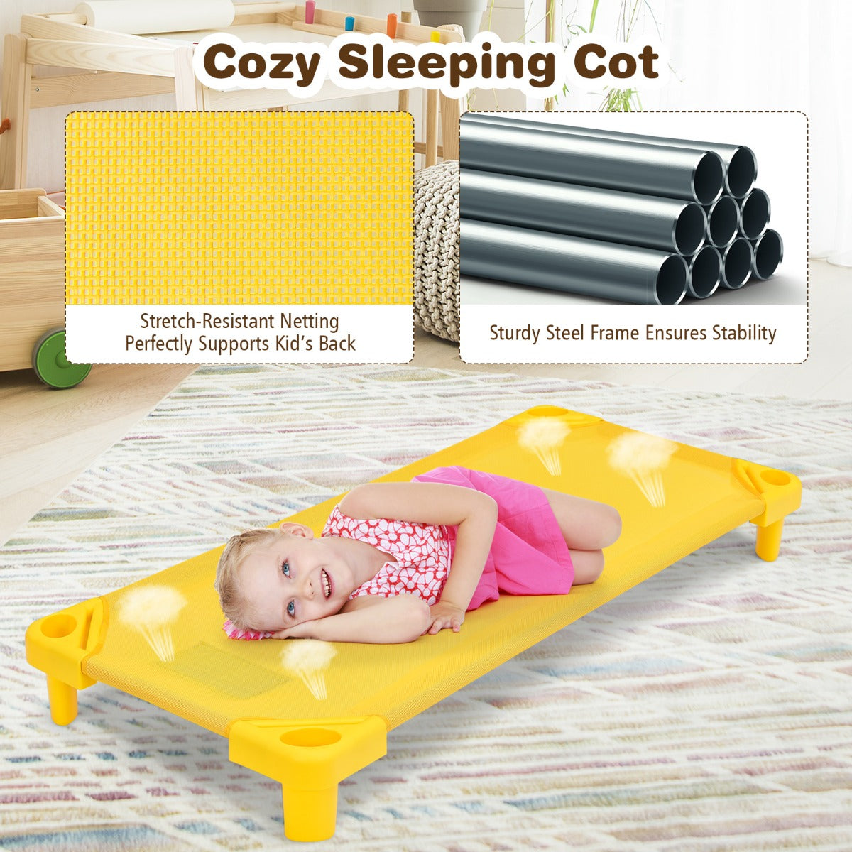 Kids Stackable Daycare Cot with Easy Lift Corners