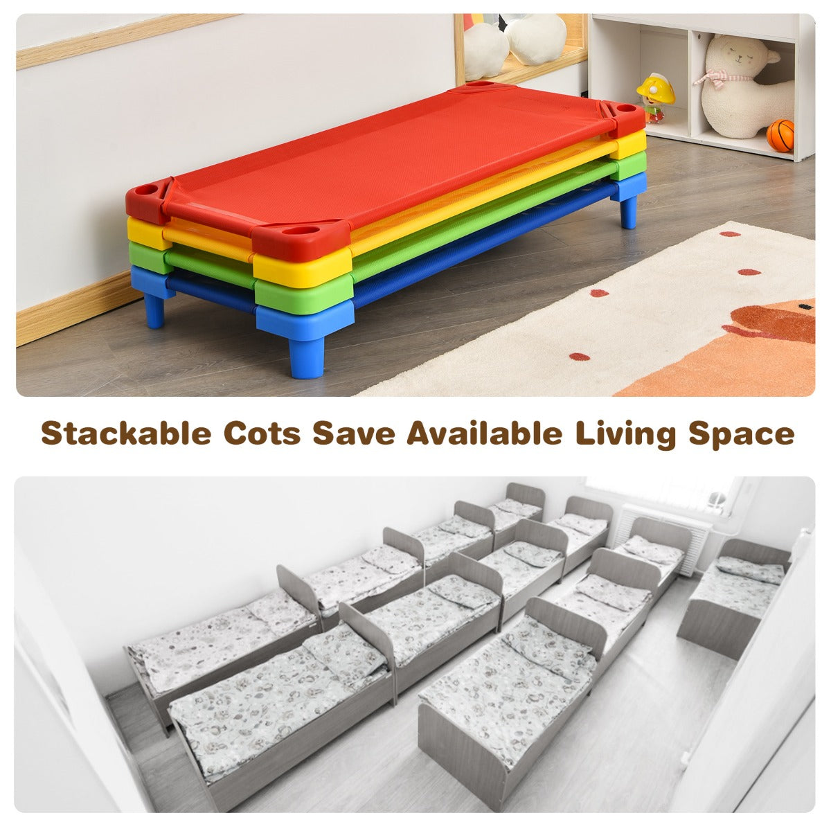 Kids Stackable Daycare Cot with Easy Lift Corners