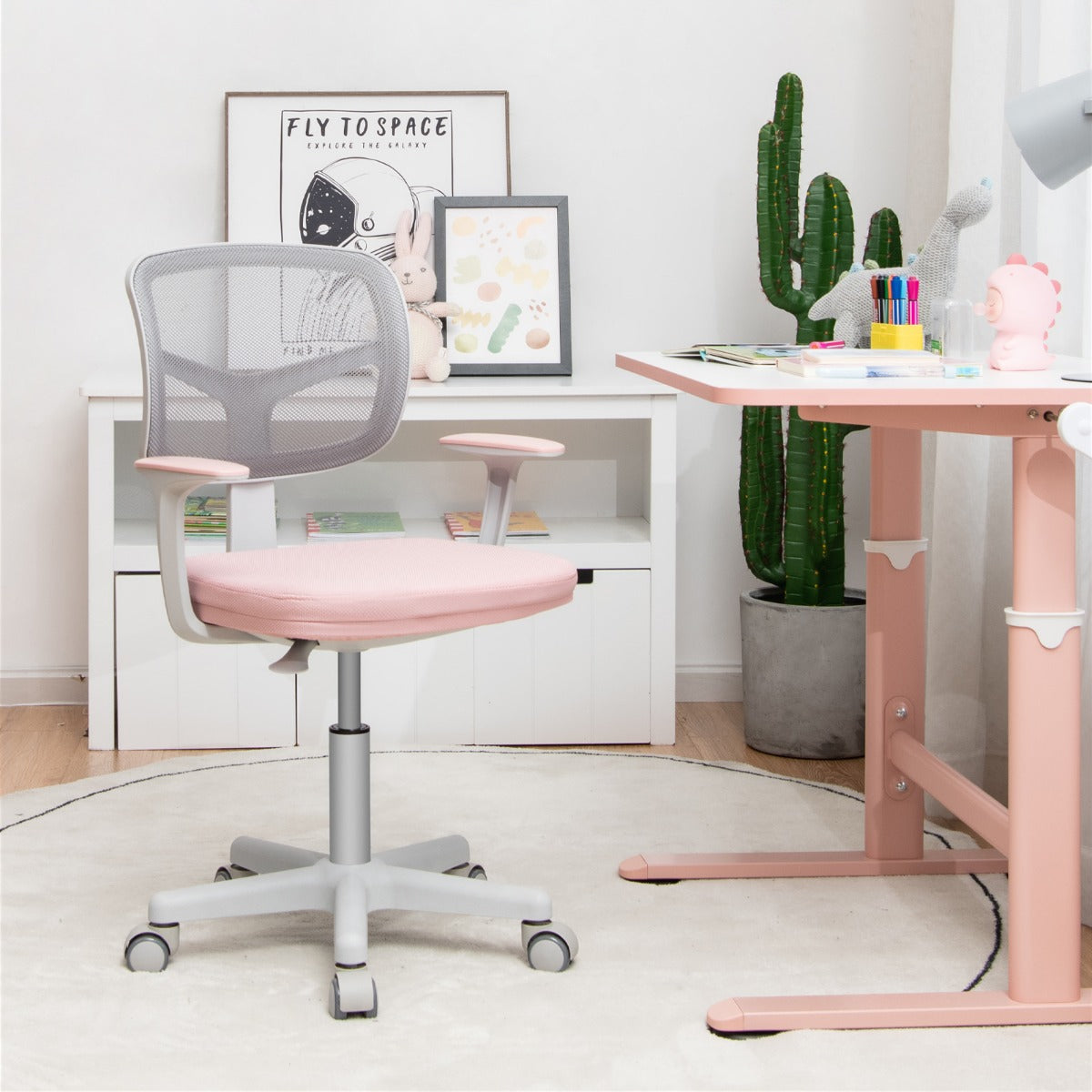 Kids Study Chair and Desk Set with Adjustable Height-Pink-Chair