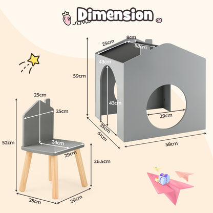 3 Pieces Kids Wooden Activity Play Desk and Chair Set with Chalkboards-Grey