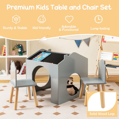 3 Pieces Kids Wooden Activity Play Desk and Chair Set with Chalkboards-Grey