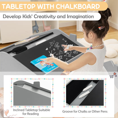 3 Pieces Kids Wooden Activity Play Desk and Chair Set with Chalkboards-Grey