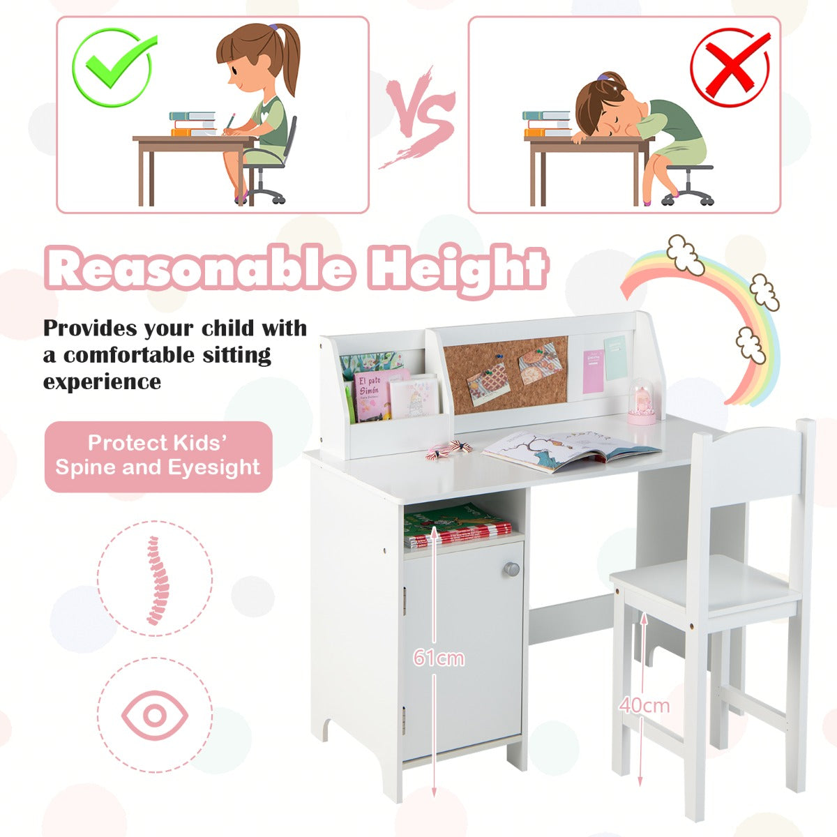 Kids Desk and Chair Set with Hutch & Bulletin Board
