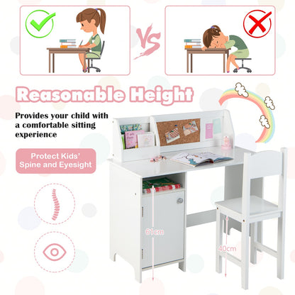 Kids Desk and Chair Set with Hutch & Bulletin Board