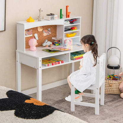 Kids Desk and Chair Set with Solid Wood Legs for 3+ Kids