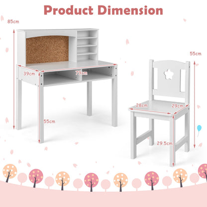 Kids Desk and Chair Set with Solid Wood Legs for 3+ Kids