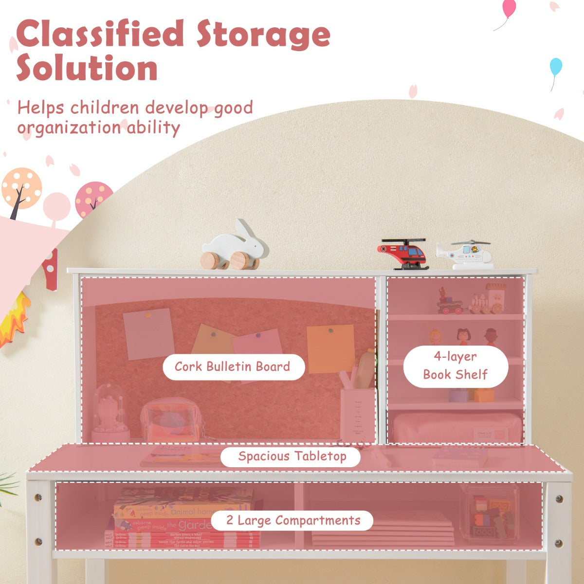 Kids Desk and Chair Set with Solid Wood Legs for 3+ Kids