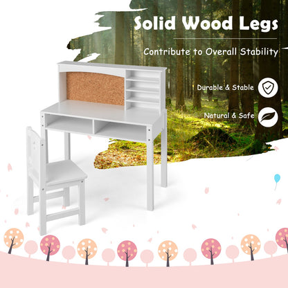 Kids Desk and Chair Set with Solid Wood Legs for 3+ Kids