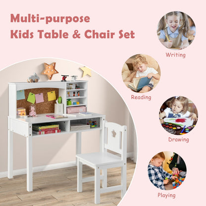 Kids Desk and Chair Set with Solid Wood Legs for 3+ Kids