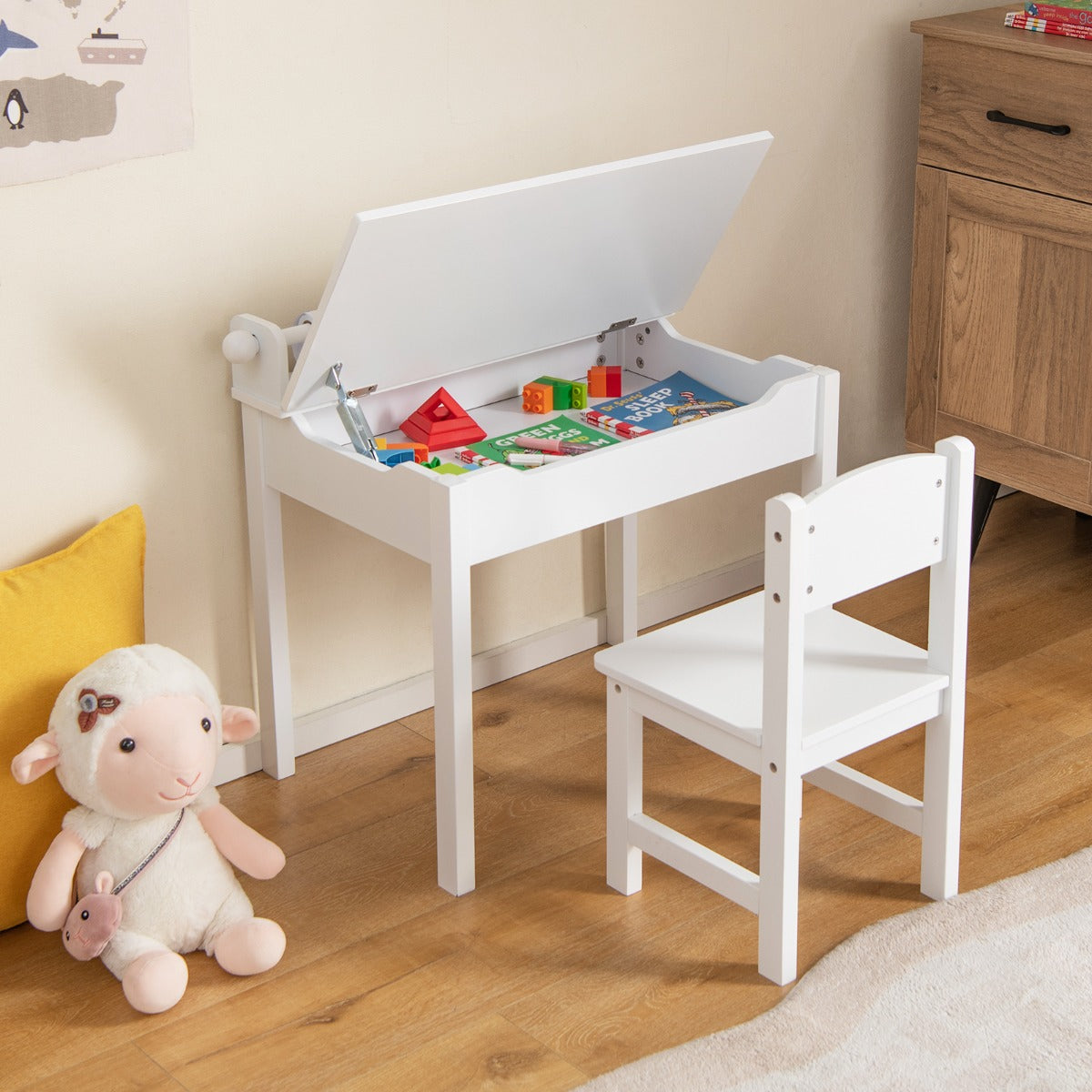 Toddler Activity Table Chair Set with Paper Roll Holder for Drawing, Studying