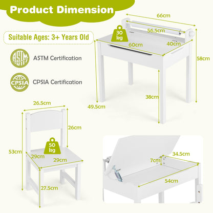 Toddler Activity Table Chair Set with Paper Roll Holder for Drawing, Studying