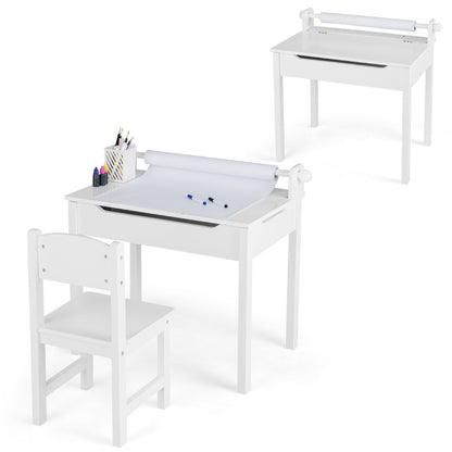 Toddler Activity Table Chair Set with Paper Roll Holder for Drawing, Studying