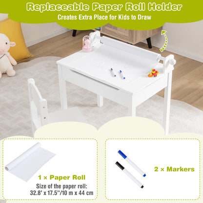 Toddler Activity Table Chair Set with Paper Roll Holder for Drawing, Studying