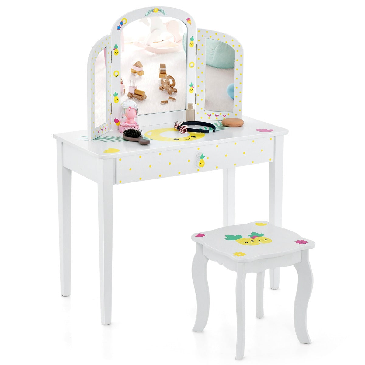 Two-in-one children's vanity table converts into a study desk for homework, drawing, reading or play