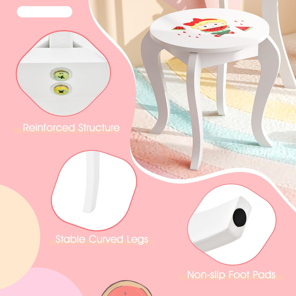 Costway 2 in 1 Children Dressing Table with Removable Mirror & Storage Drawer for Aged 3+ Years Old
