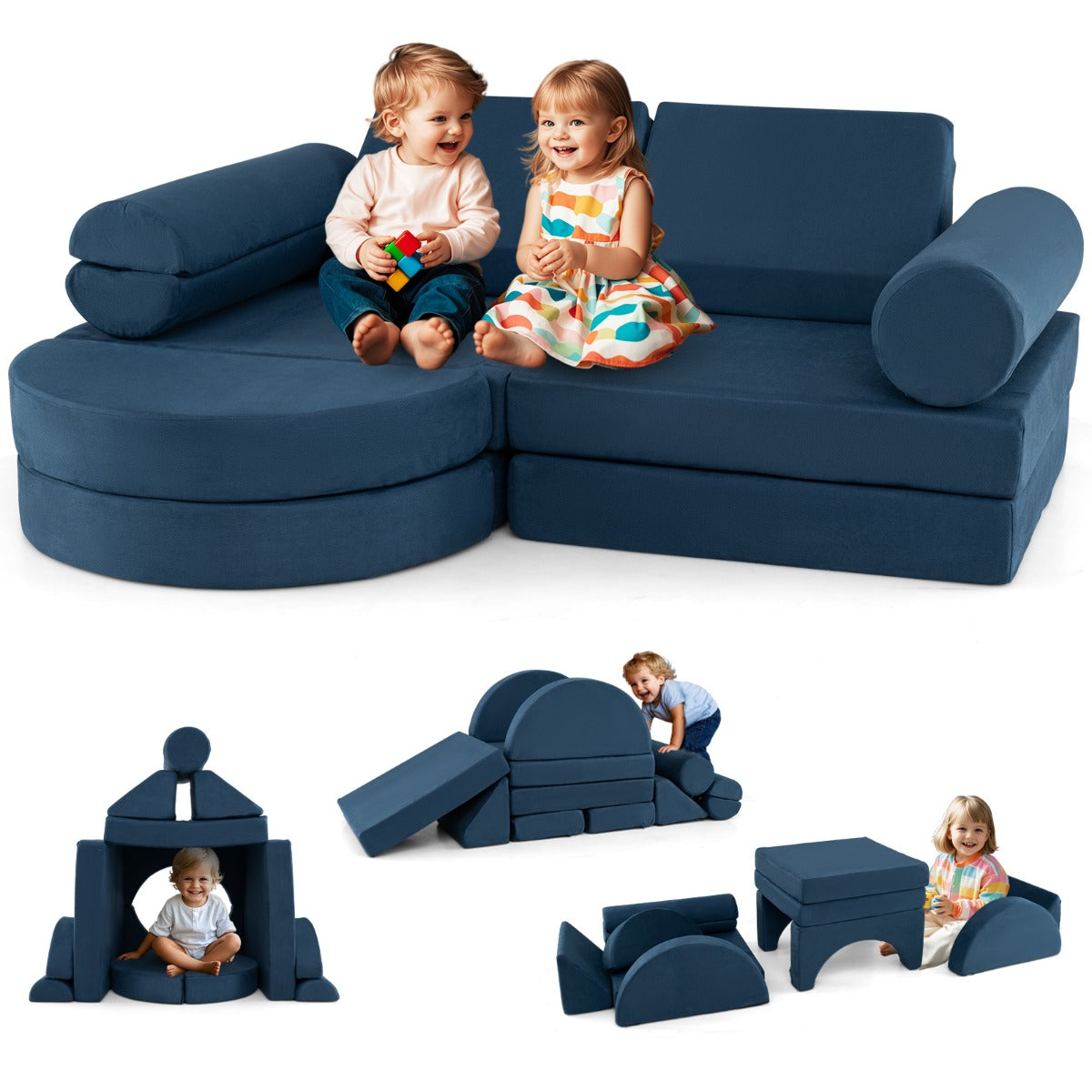 13 PCS Modular Kids Play Couch for Nursery Playroom Bedroom Living Room-Blue
