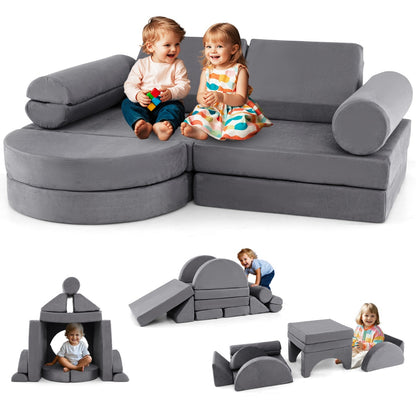 13 PCS Modular Kids Play Couch for Nursery Playroom Bedroom Living Room-Grey