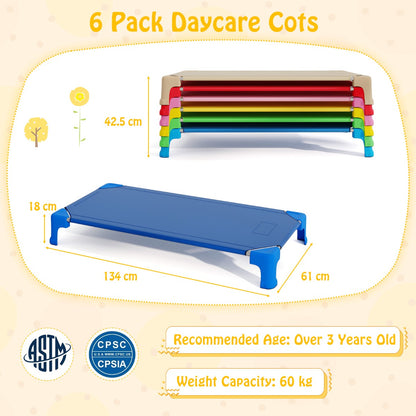 6 Pack Stackable Children’s Nap Time Cots with Metal Frame and Oxford Cloth-Colourful