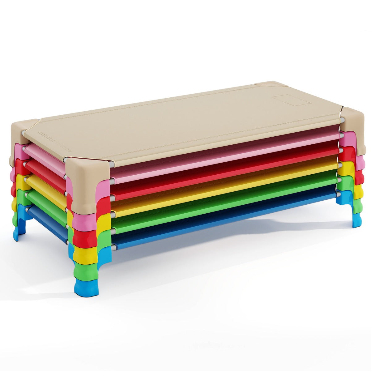 6 Pack Stackable Children’s Nap Time Cots with Metal Frame and Oxford Cloth-Colourful
