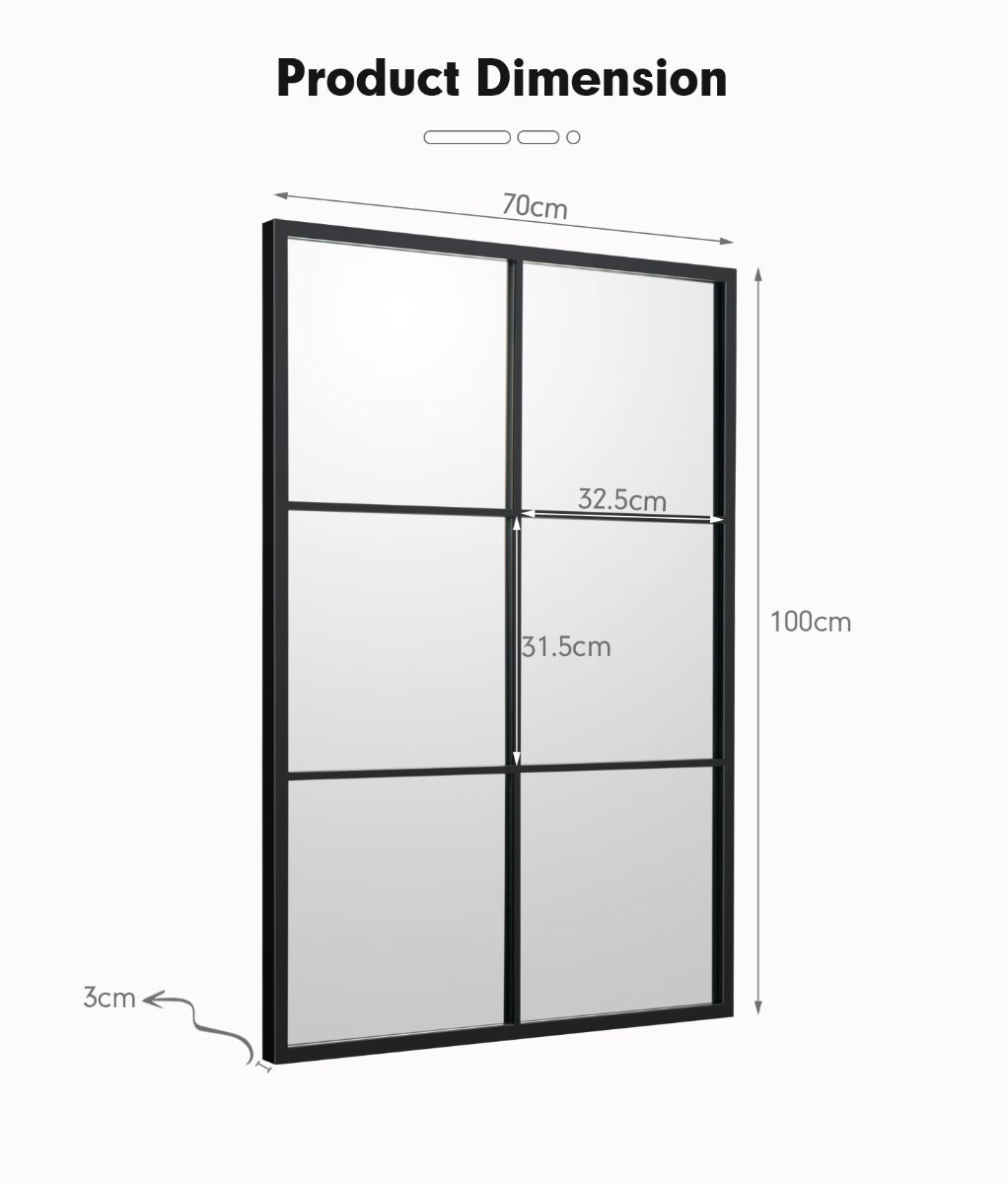 Wall Mirror with Black Metal Frame for Bedroom