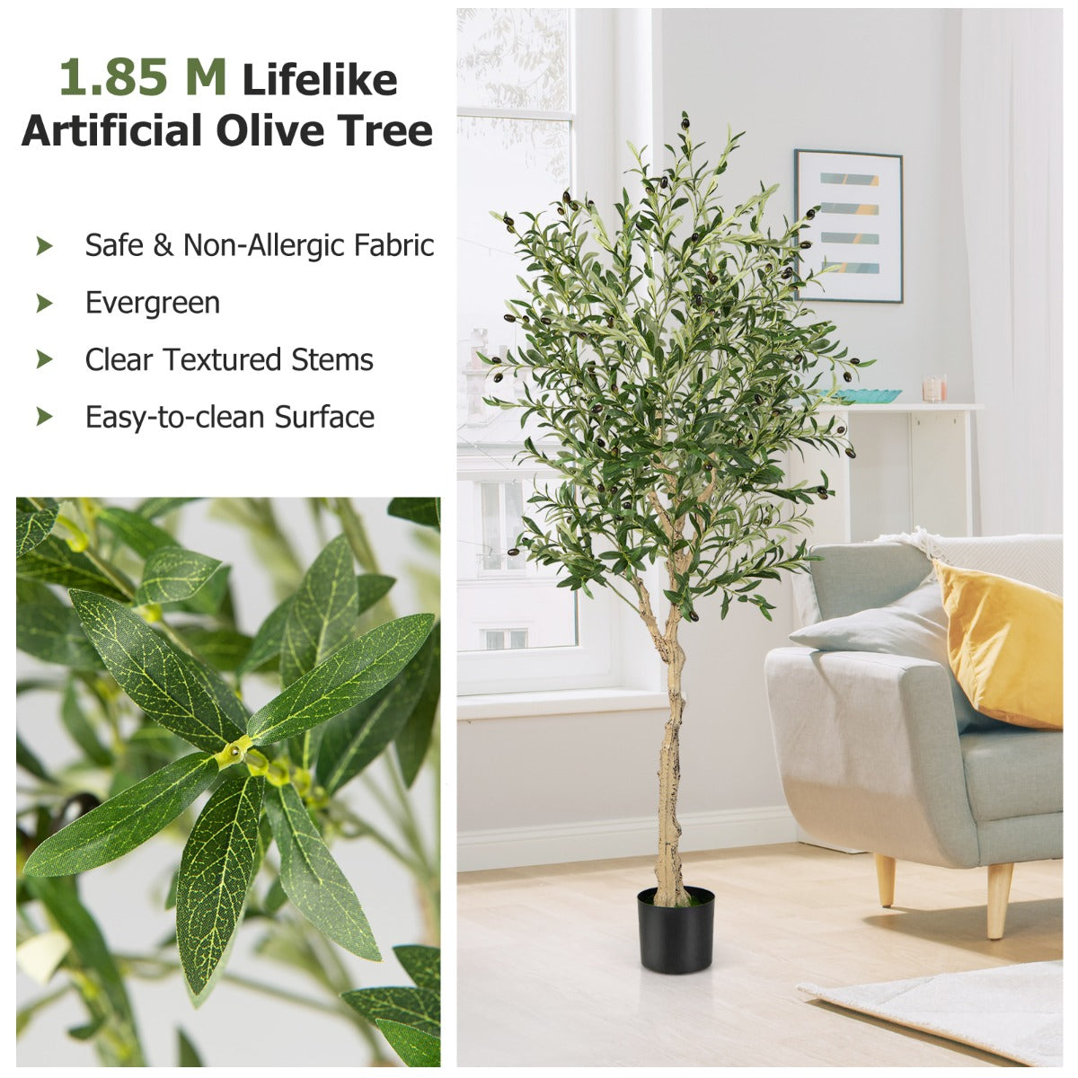 Costway 2-Pack Artificial Olive Tree with 1296 Leaves for Office