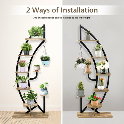 6-Tier Metal Curved Half Moon Shape Plant Stand Rack with Top Hook-2 pieces