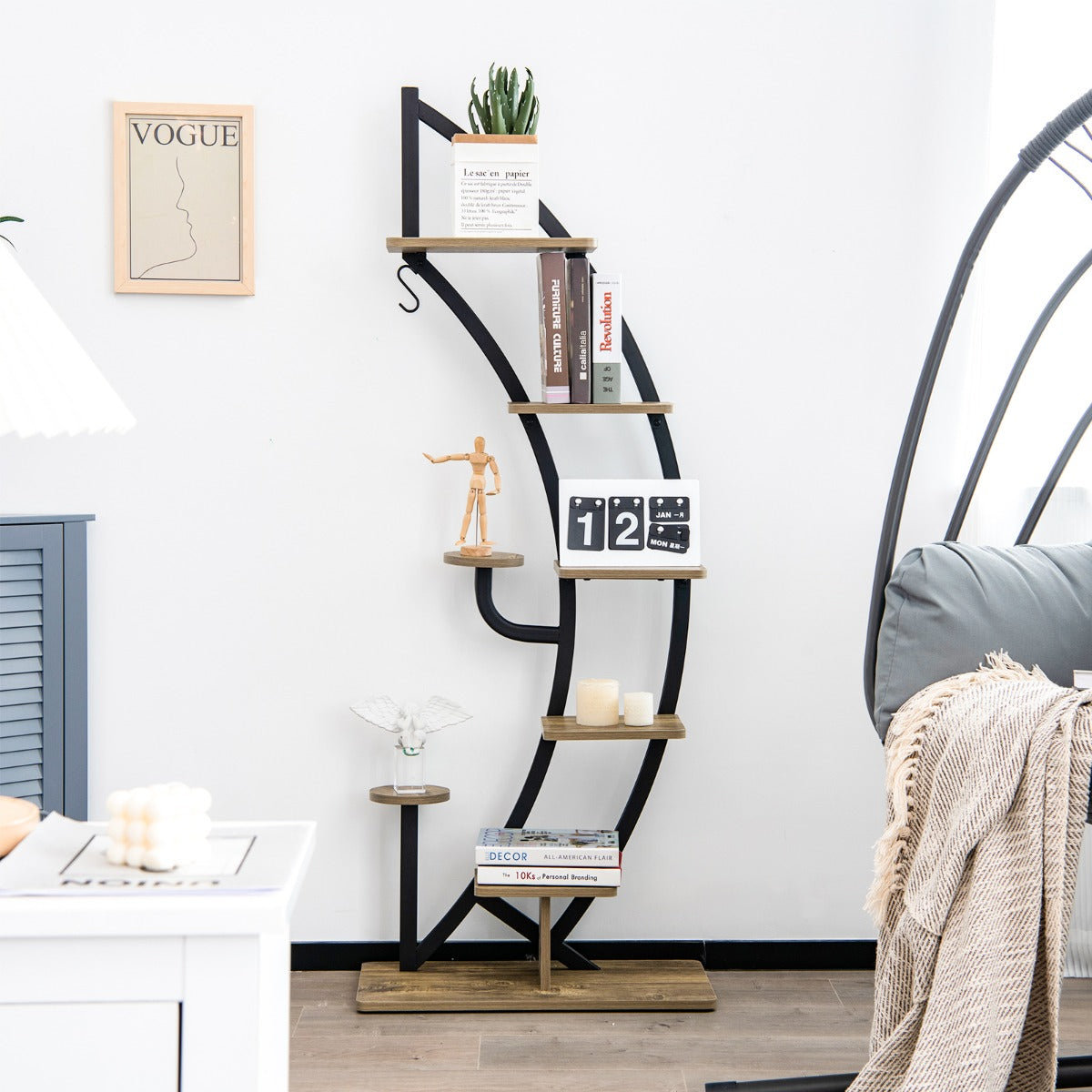 6-Tier Metal Curved Half Moon Shape Plant Stand Rack with Top Hook-2 pieces