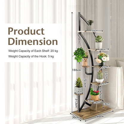 6-Tier Metal Curved Half Moon Shape Plant Stand Rack with Top Hook-2 pieces