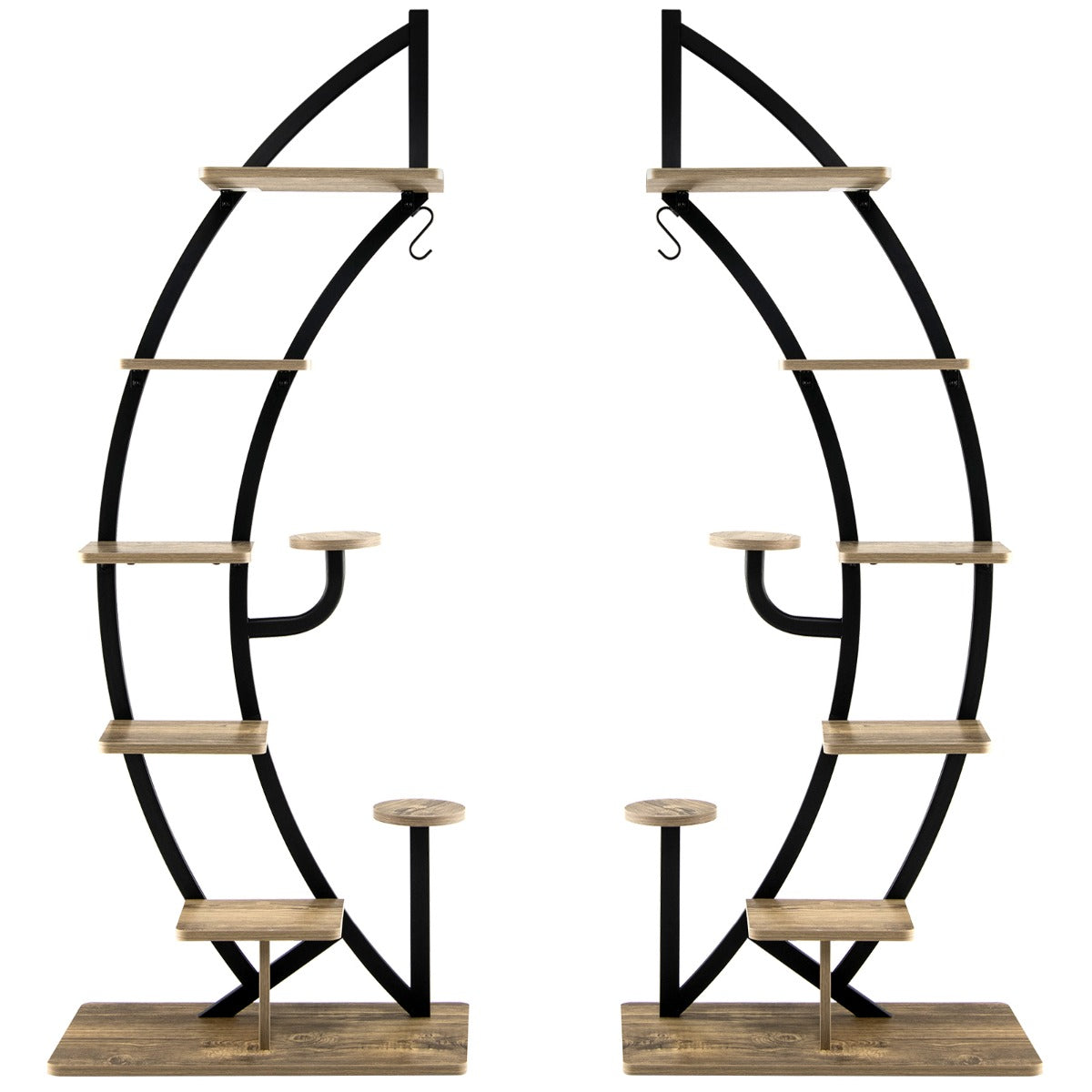 6-Tier Metal Curved Half Moon Shape Plant Stand Rack with Top Hook-2 pieces