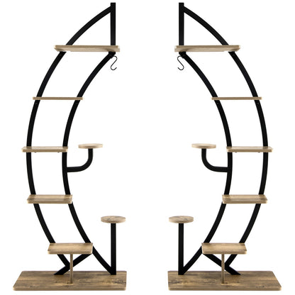 6-Tier Metal Curved Half Moon Shape Plant Stand Rack with Top Hook-2 pieces