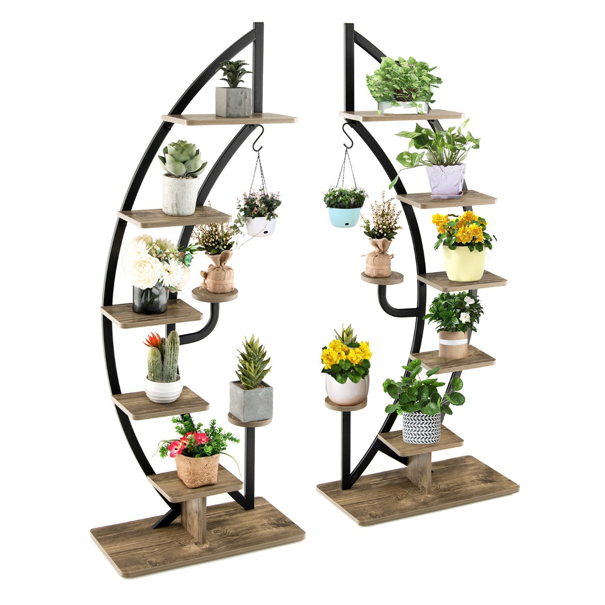 6-Tier Metal Curved Half Moon Shape Plant Stand Rack with Top Hook-2 pieces