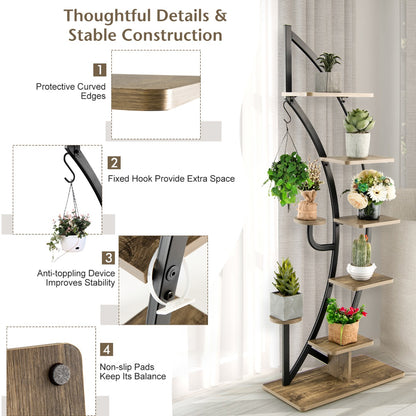 6-Tier Metal Curved Half Moon Shape Plant Stand Rack with Top Hook-2 pieces