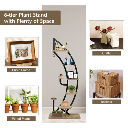 6-Tier Metal Curved Half Moon Shape Plant Stand Rack with Top Hook-2 pieces