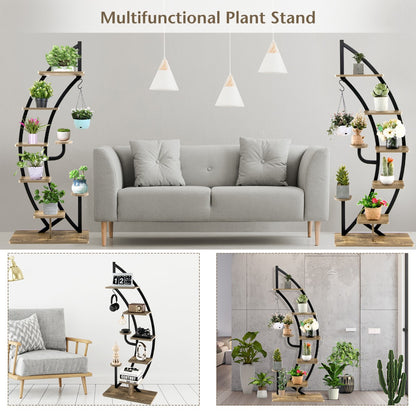 6-Tier Metal Curved Half Moon Shape Plant Stand Rack with Top Hook-2 pieces