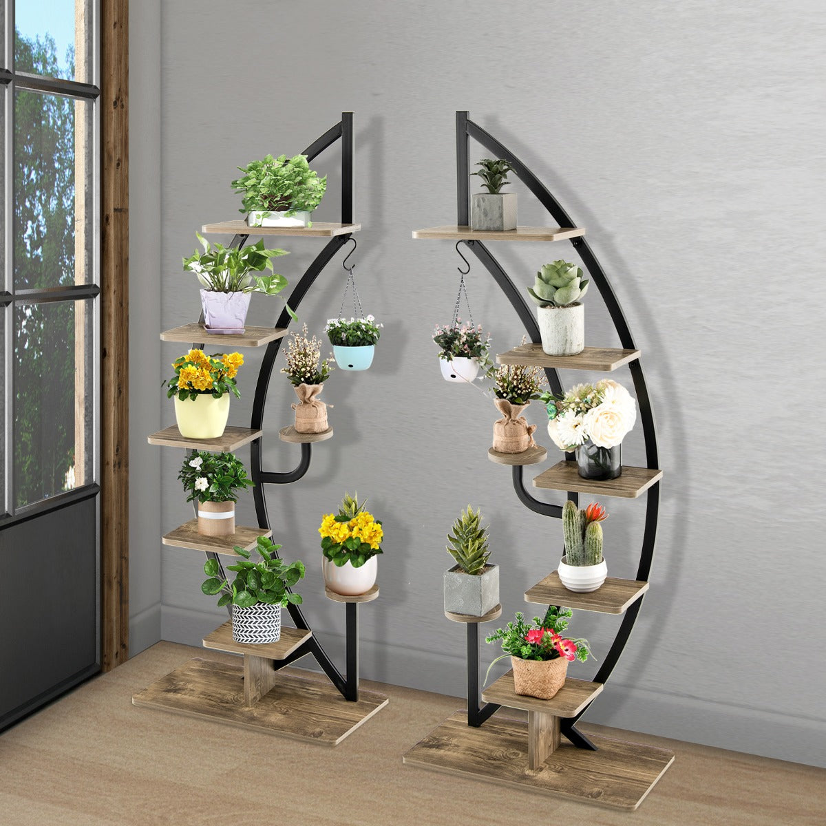 6-Tier Metal Curved Half Moon Shape Plant Stand Rack with Top Hook-2 pieces