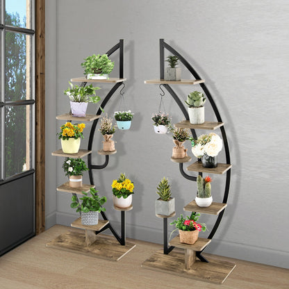 6-Tier Metal Curved Half Moon Shape Plant Stand Rack with Top Hook-2 pieces