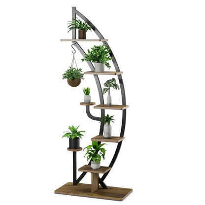 6-Tier Metal Plant Stand with Top Hook & Anti-Toppling Device