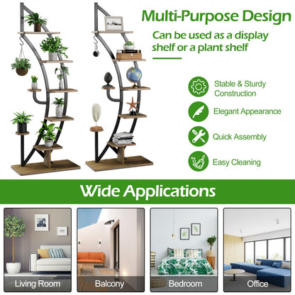 6-Tier Metal Plant Stand with Top Hook & Anti-Toppling Device