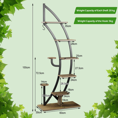 6-Tier Metal Plant Stand with Top Hook & Anti-Toppling Device