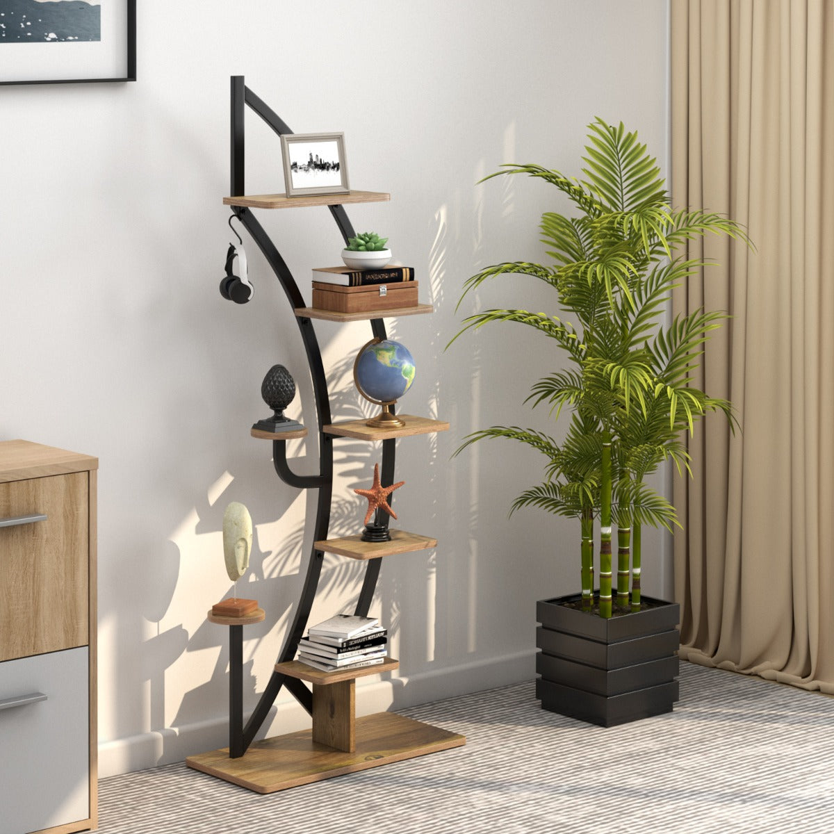 6-Tier Metal Plant Stand with Top Hook & Anti-Toppling Device