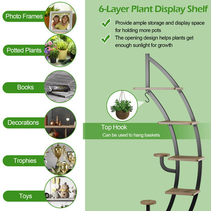 6-Tier Metal Plant Stand with Top Hook & Anti-Toppling Device