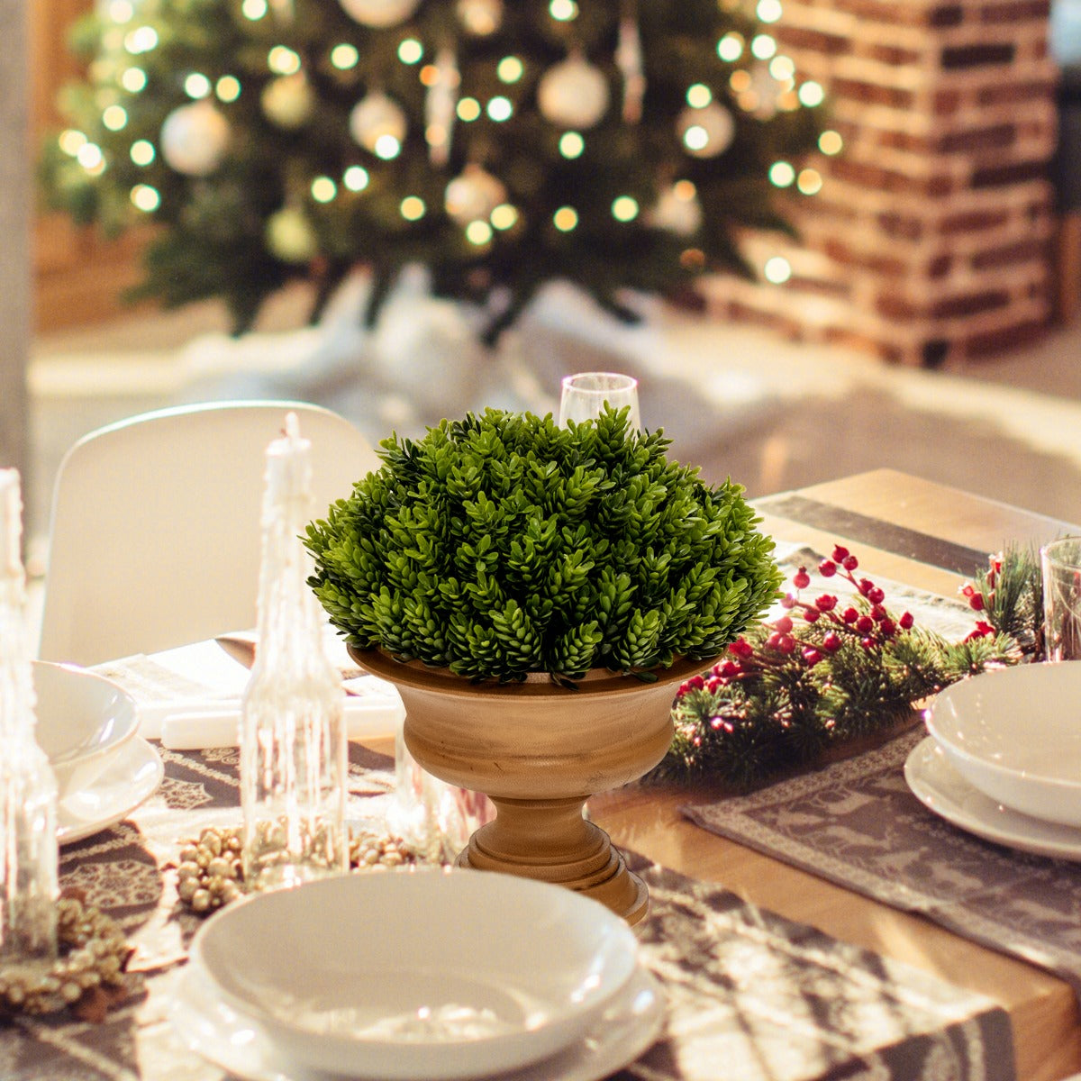 4-Set Artificial Mini Greenery Potted Plant for Home &amp; Office-Round shape