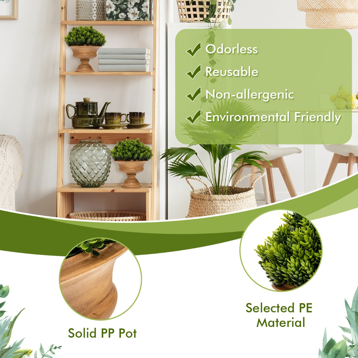 4-Set Artificial Mini Greenery Potted Plant for Home &amp; Office-Round shape