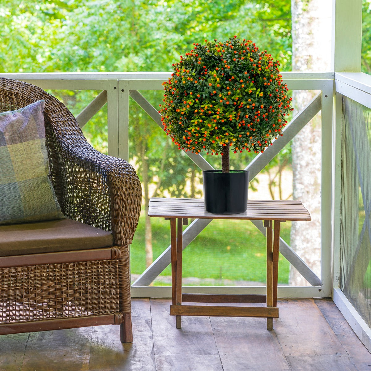 2-Pack Faux Potted Plant with Orange Fruit and Cement Base