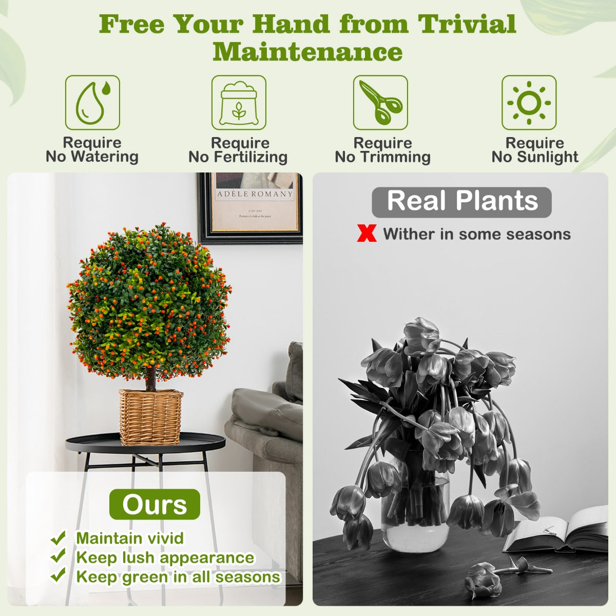 2-Pack Faux Potted Plant with Orange Fruit and Cement Base