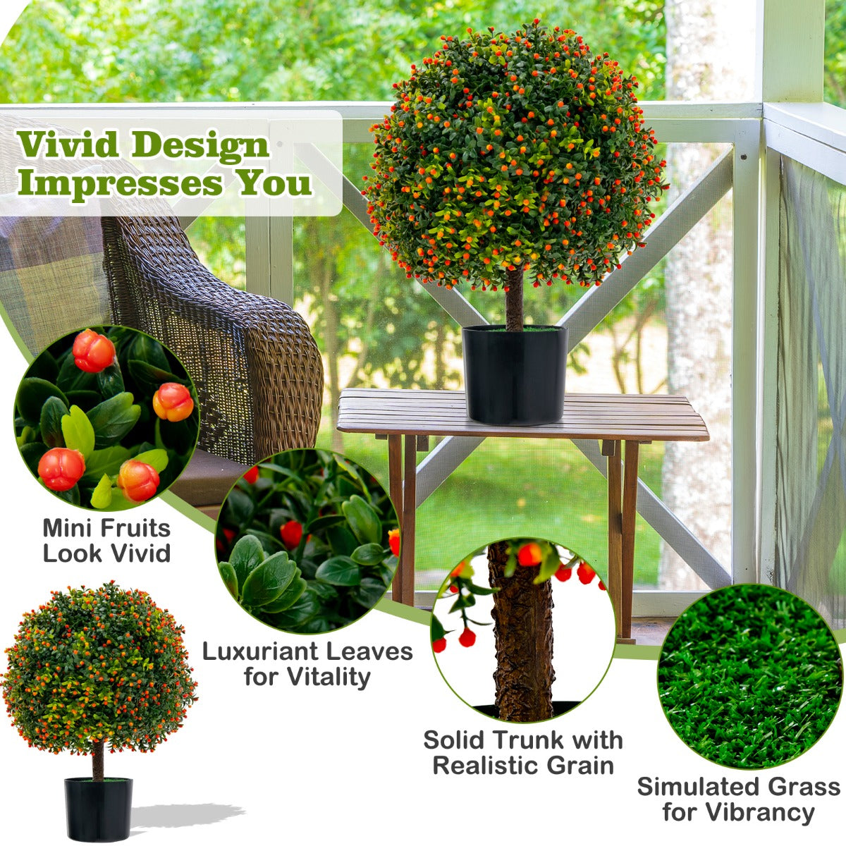 2-Pack Faux Potted Plant with Orange Fruit and Cement Base