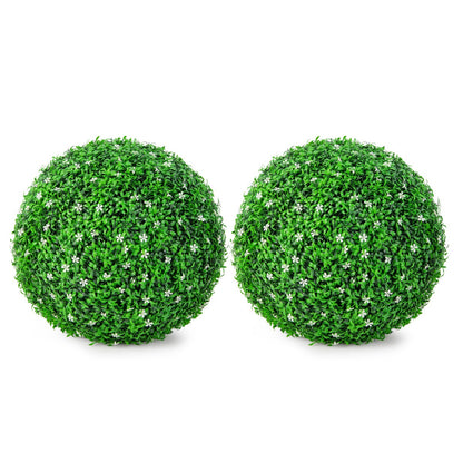2 Pieces Holly Artificial Topiary Balls with White Flowers