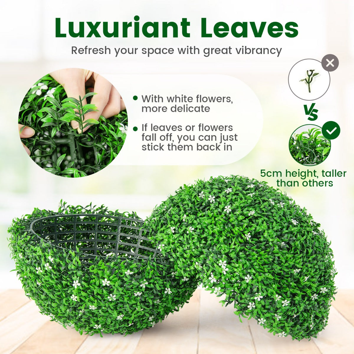 2 Pieces Holly Artificial Topiary Balls with White Flowers